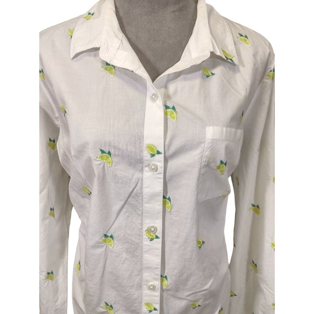 Kim Rogers Blouse Embroidered Lemon Top Button Up Roll Tab Sleeve Womens XL - Picture 6 of 7